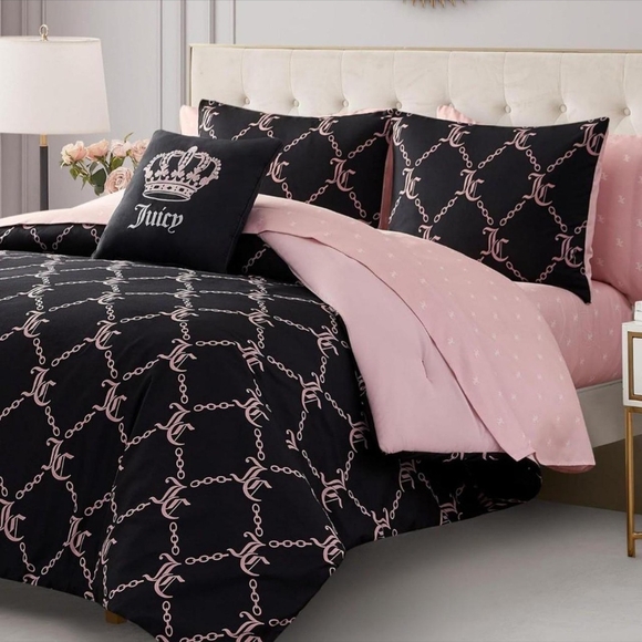 Juicy Couture Queen Size Chain link Black and Pink Bed Set - Picture 10 of 11